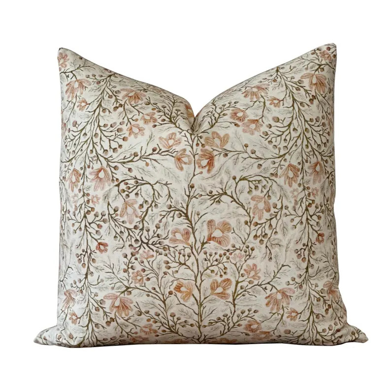 Floral Linen Pillow Cover | Vintage Inspired Botanical Print Cushion | Handmade Decorative Throw ... | Etsy (US)