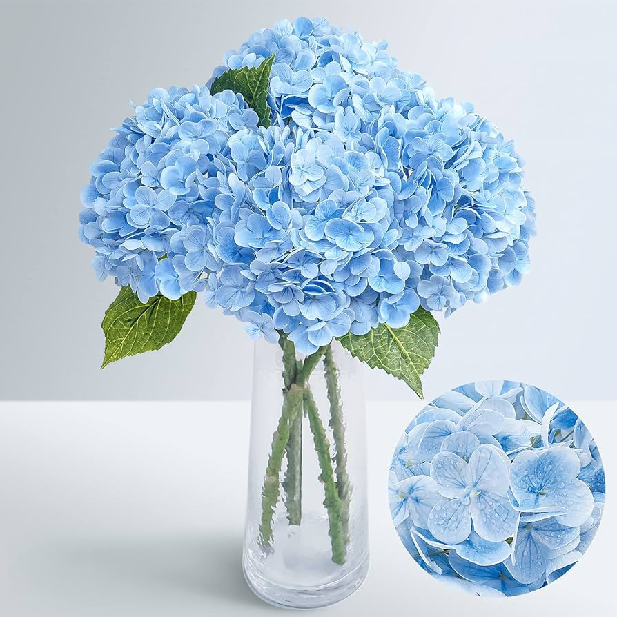Waipfaru 21" Real Touch Blue Hydrangea Artificial Flowers with Long Stem & Leaves, Full Latex Fau... | Amazon (US)