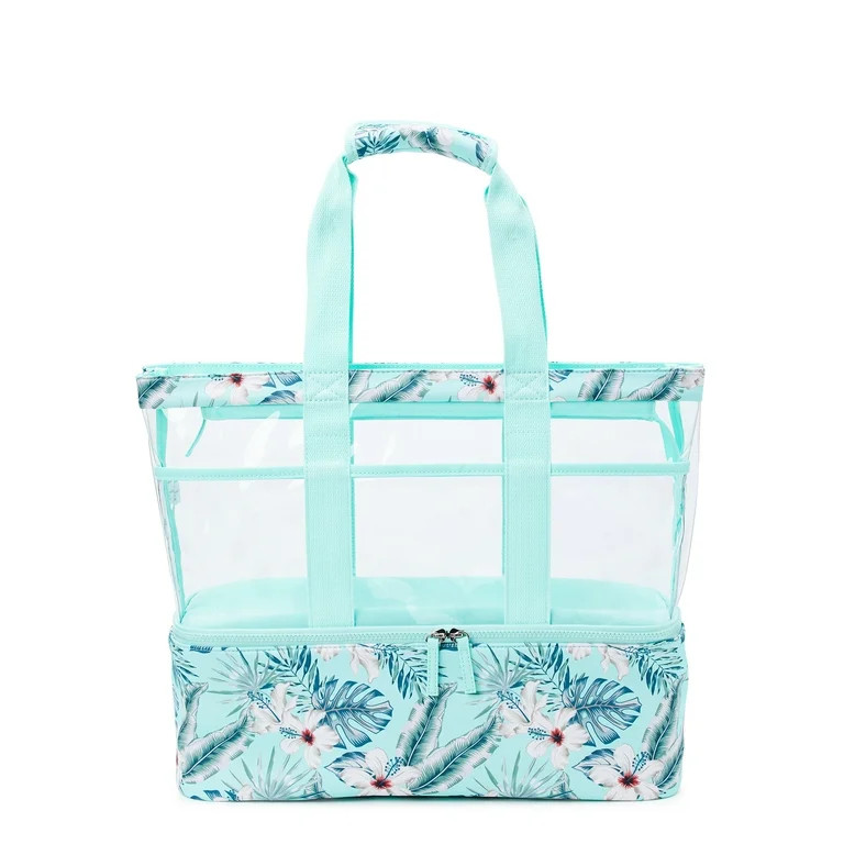 No Boundaries Women’s Zip Bottom Beach Tote Handbag, Agua Verde Hawaiian Print | Walmart (US)