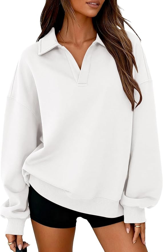 PRETTYGARDEN Oversized Sweatshirt for Women Casual Long Sleeve Polo V Neck Shirts Fleece Loose Fi... | Amazon (US)