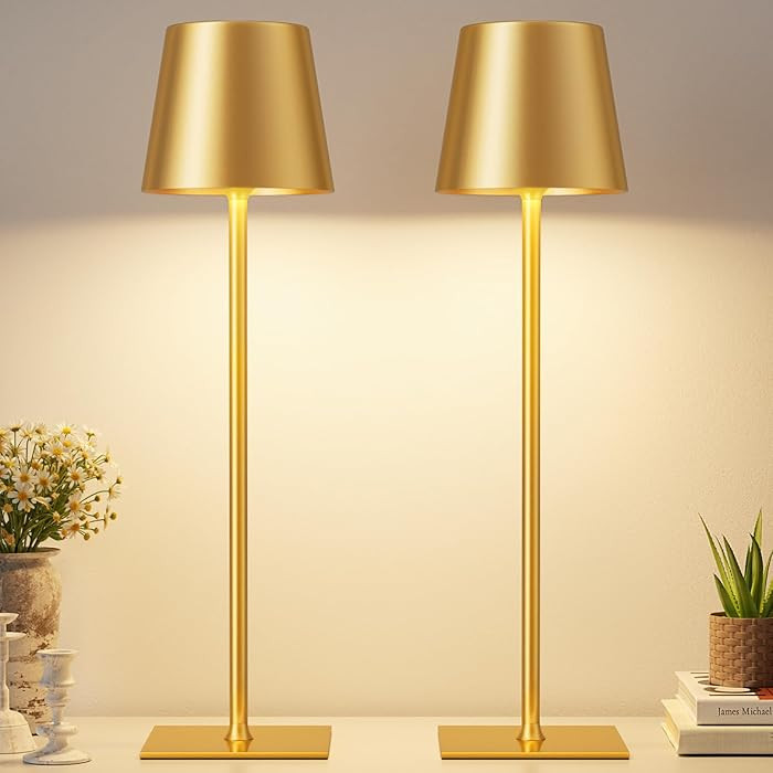 Gold Cordless Rechargeable Table Lamp, 2 Pack Portable Desk Lamp with 5000mAh Battery, Touch Cont... | Amazon (US)