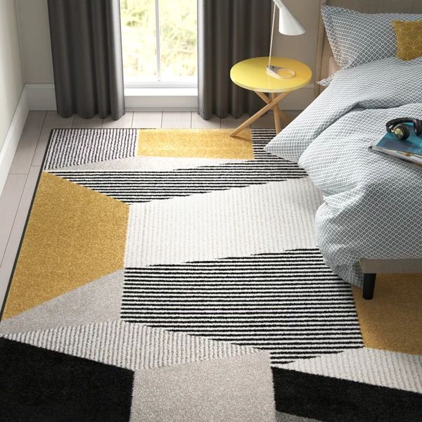 Passion Abstract Area Rug in Yellow/Black/Gray/Cream | Wayfair North America