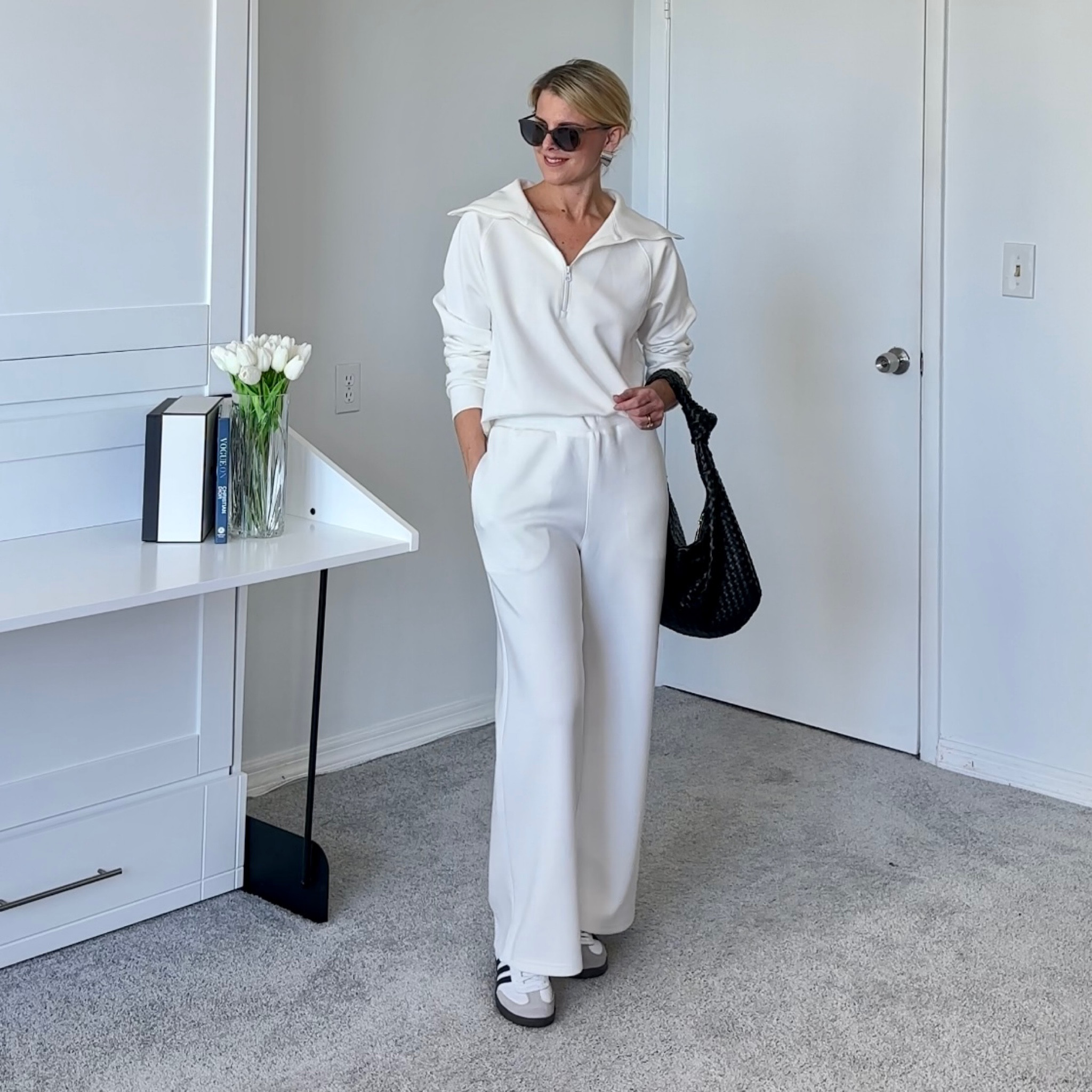 The sweatshirt is part of a set.   I’m 5’4 and the pants almost feel short on me.   If your tall the pants will fit as capris.   

The sneakers I’m typically a size 7-7.5 (24 cm)    I wear a size 6 in adidas. 

#LTKunder50 #LTKSeasonal #LTKtravel