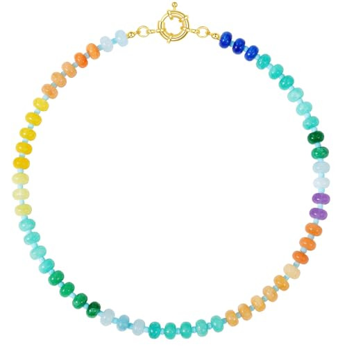 KELORIS PATH Beaded Gemstone Necklaces for Women, Boho Colorful Bead Choker Necklace, Natural Stone Handmade Summer Jewelry for Beach (Creative) | Amazon (US)