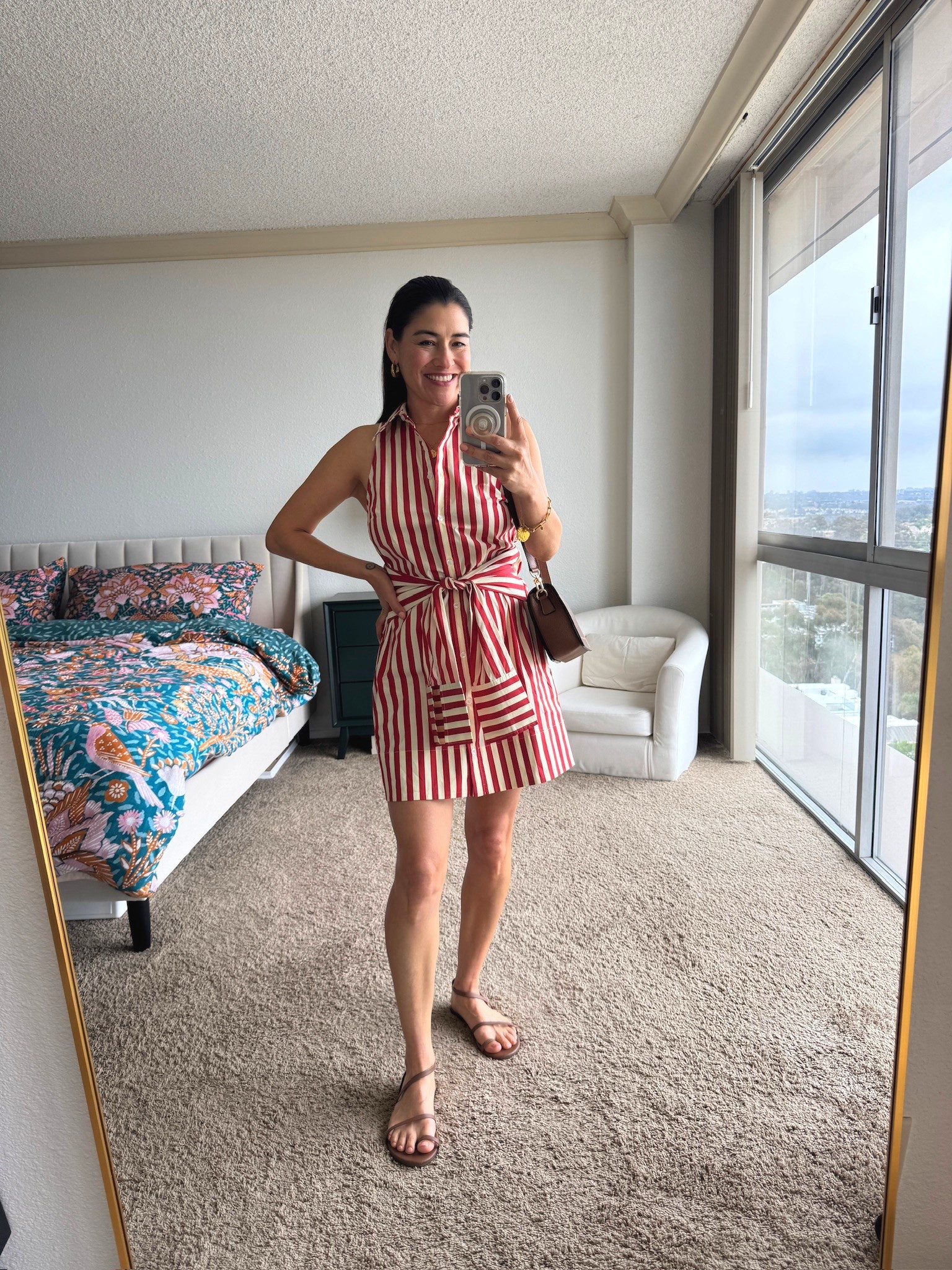Summer Dress Outfit: Red striped dress by Simon Miller, paired with brown TKEES sandals and some of my favorite gold accessories by Monica Vinader.

#LTKootd #LTKOver40 #LTKSeasonal