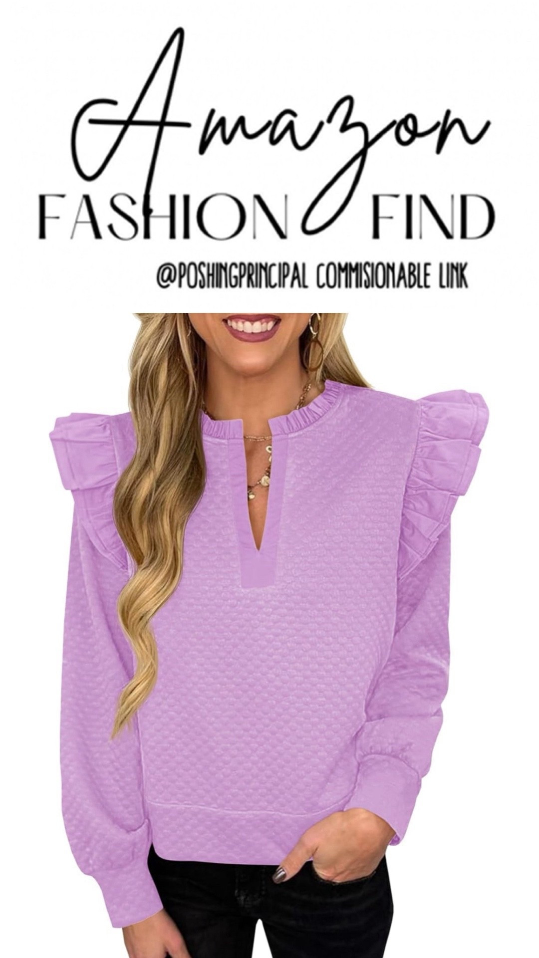 Amazon Fashion Find 💜

This textured ruffle-shoulder top is one of those easy pieces that instantly elevates your outfit without trying too hard. The soft waffle-knit fabric gives it a cozy feel, while the subtle ruffle detail adds just the right amount of polish.

I love this style for:
• Work days when you want to look put-together
• Casual meetings or errands
• Dressing up with jeans, trousers, or a midi skirt

The lavender shade is perfect for transitioning seasons and pairs beautifully with denim, white pants, or even faux leather.

Fit runs true to size and has a relaxed, flattering silhouette.

🔗 Linked in my LTK
📦 Amazon fashion find
💜 Affordable + versatile

⸻

SEO Keywords (LTK-ready):
Amazon women’s tops, ruffle shoulder top, textured blouse, workwear tops for women, casual work outfit, Amazon fashion finds, fall transition top, spring work outfits, teacher outfits, everyday chic top, affordable women’s clothing 


#LTKFindsUnder100 #LTKSaleAlert #LTKFindsUnder50