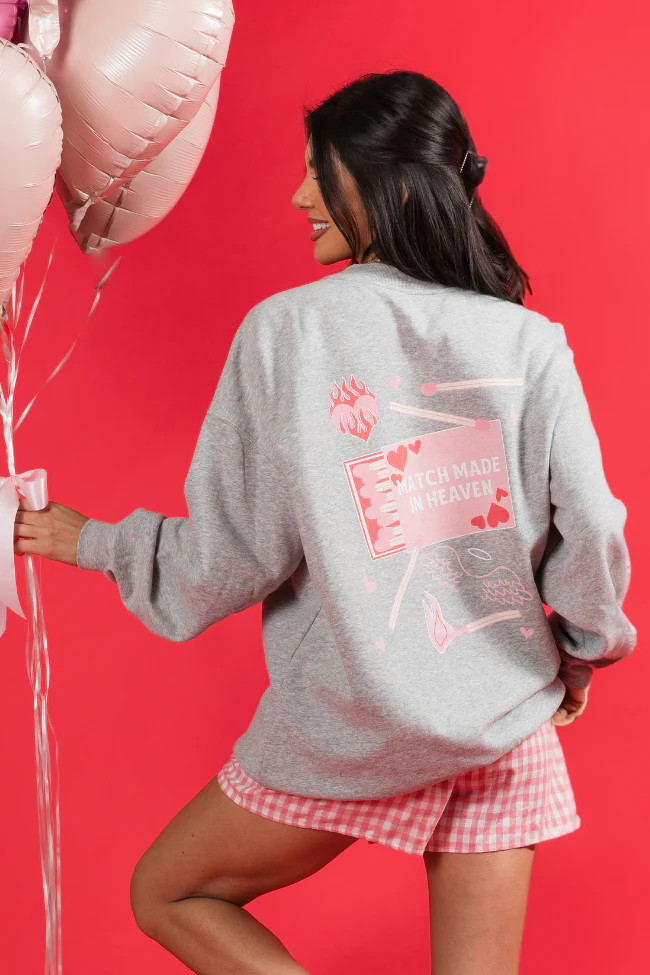 Match Made In Heaven Light Grey Oversized Graphic Sweatshirt | Pink Lily