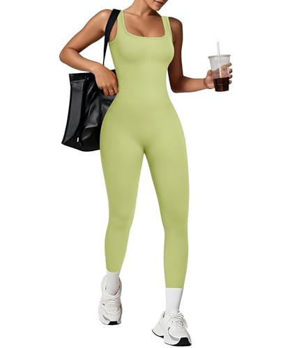 TrainingGirl One Piece Jumpsuits for Women Summer Workout Yoga Gym Rompers - Casual Cute Sleeveless Bodysuits Tank Top (Avocado Green, Medium) | Amazon (US)
