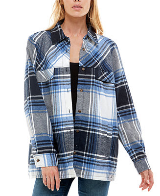 No Comment Juniors' Sherpa-Lined Plaid Shacket   & Reviews - Tops - Juniors - Macy's | Macys (US)