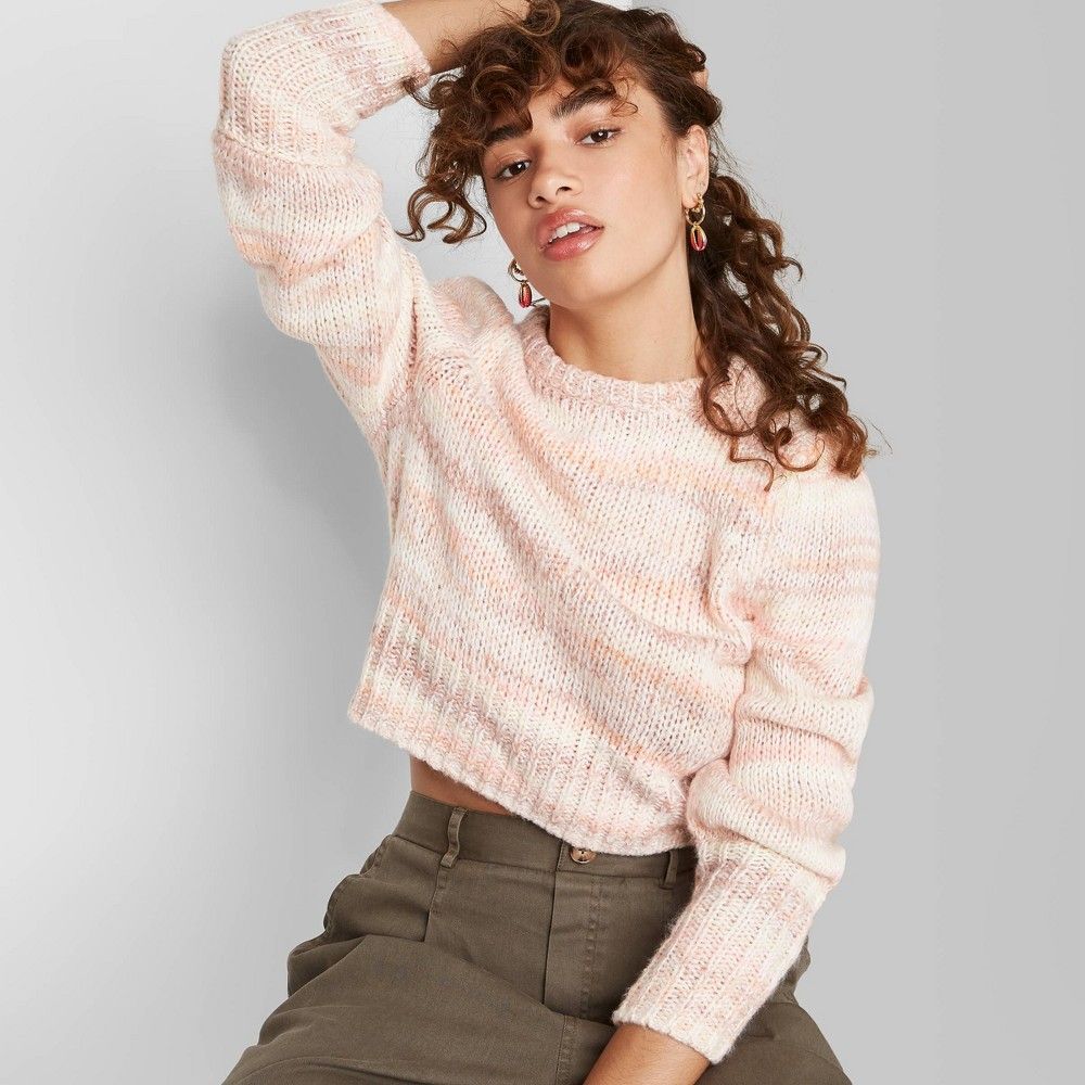 Women's Crewneck Spacedye Pullover Sweater - Wild Fable Pink XL | Target