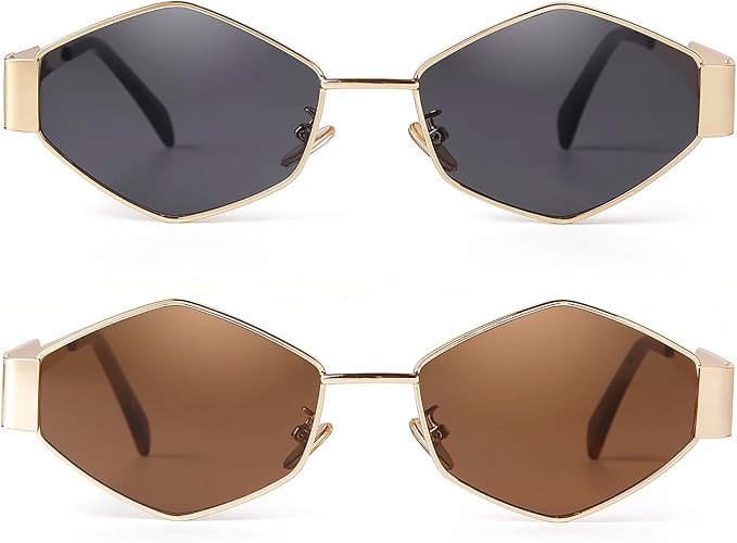 SDINM Trendy Hexagon Sunglasses for Women Retro Gold Metal Geometric Frame Sun Glasses Shades | Amazon (US)