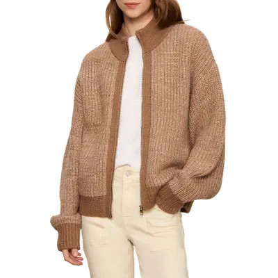 Sanctuary Zip-Up Cardigan in Heather Cocoa Brown at Nordstrom, Size X-Large | Nordstrom