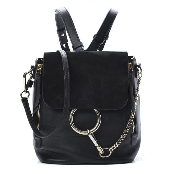 CHLOE Suede Calfskin Medium Faye Backpack Black | Fashionphile