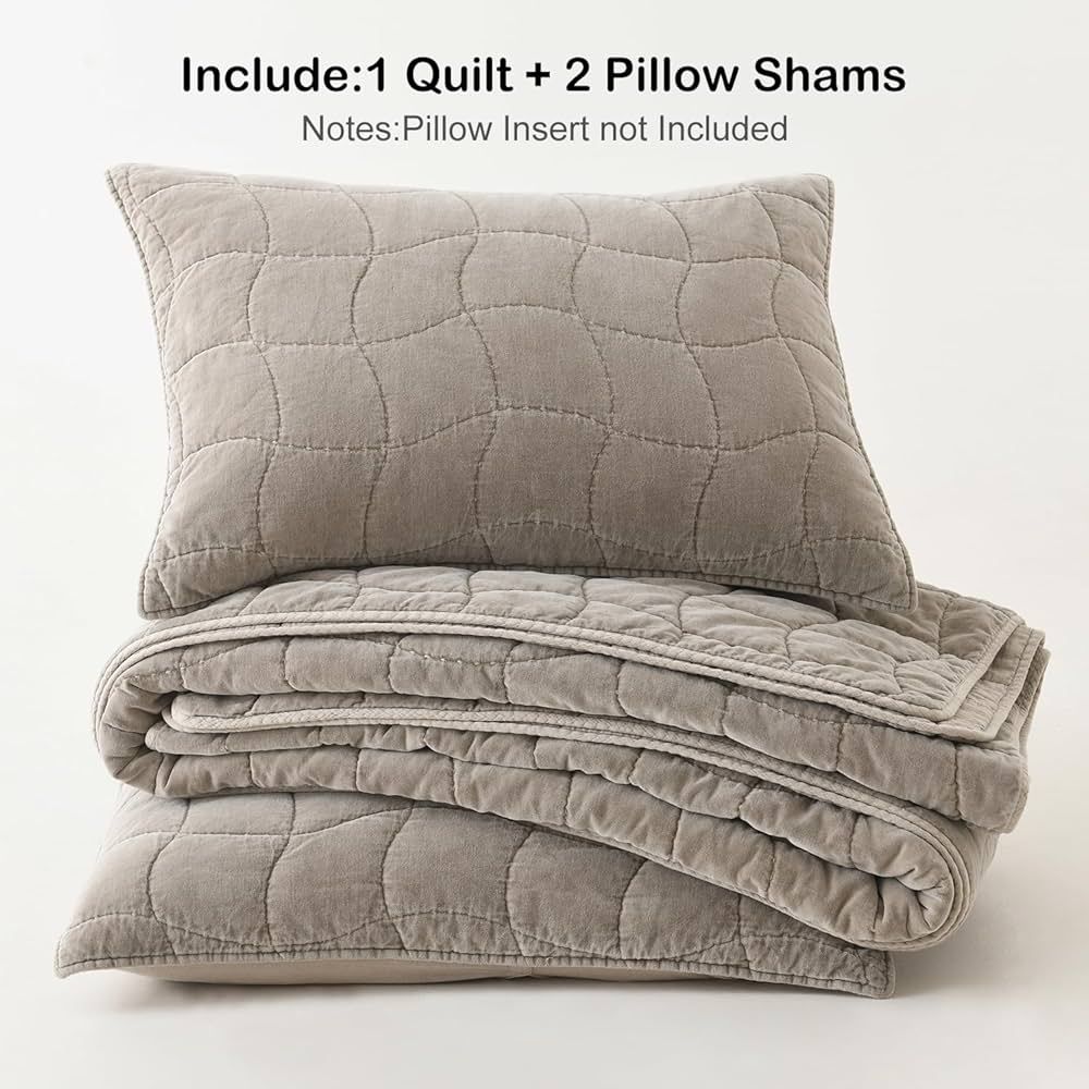 HORIMOTE HOME 100% Cotton Velvet Quilt Queen Size Set, Cozy Velvet Comforter Set, Stone-Washed Fu... | Amazon (US)