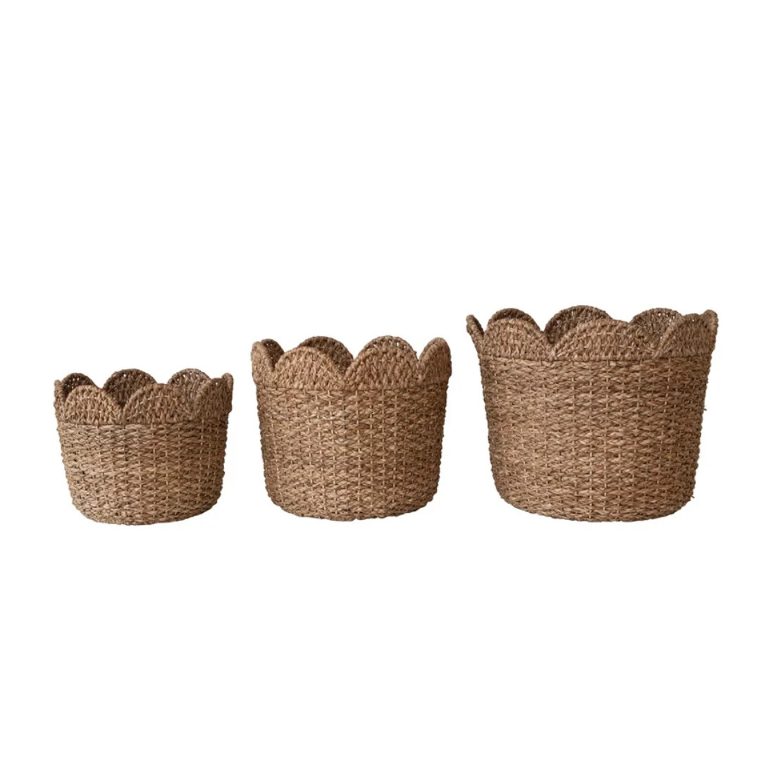 Scalloped Braided Basket | Pink Antlers