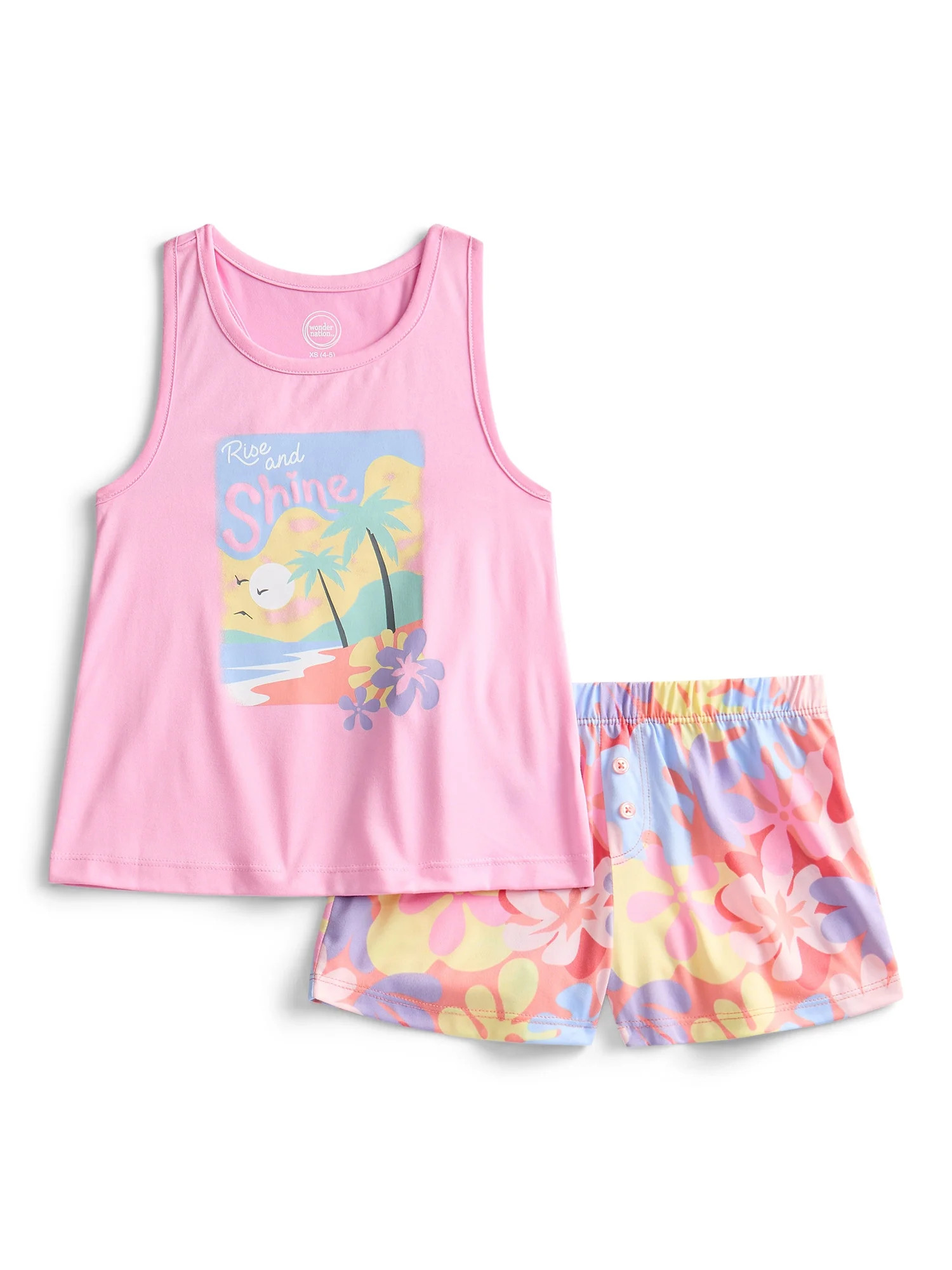 Wonder Nation Girls Tank Top and Shorts, 2-Piece Pajama Set, Sizes 4-18 | Walmart (US)