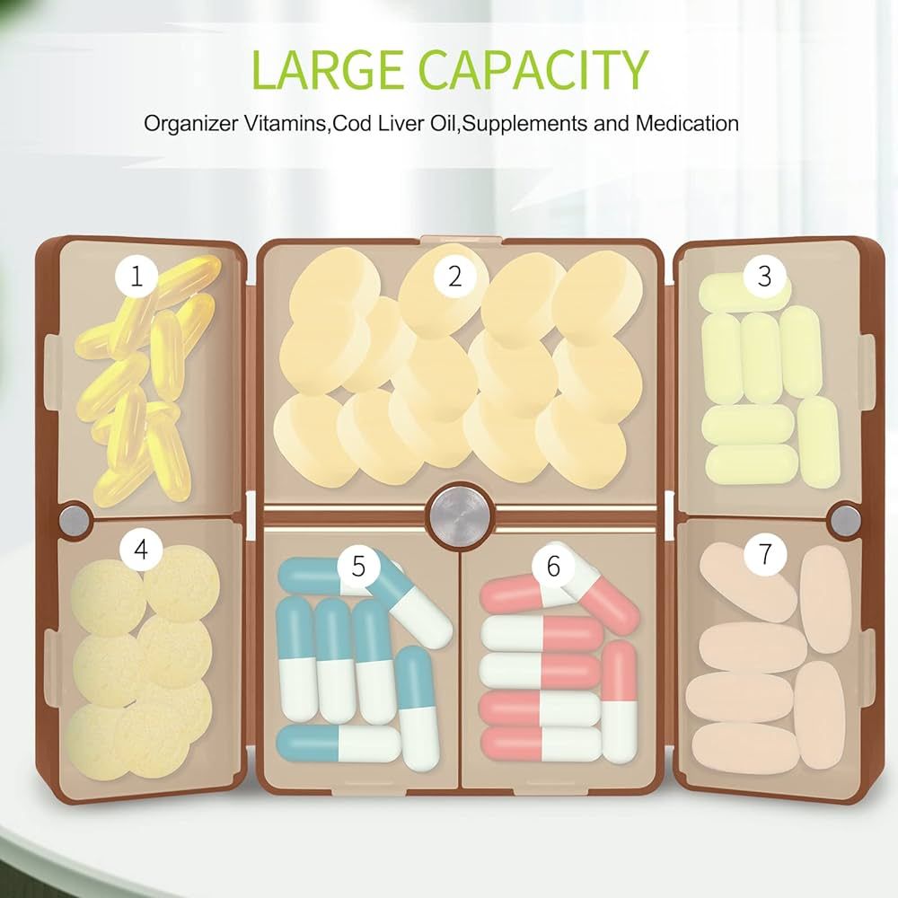 FYY Daily Pill Organizer, 7 Compartments Portable Travel Pill Case, [Folding Design] for Purse Po... | Amazon (US)