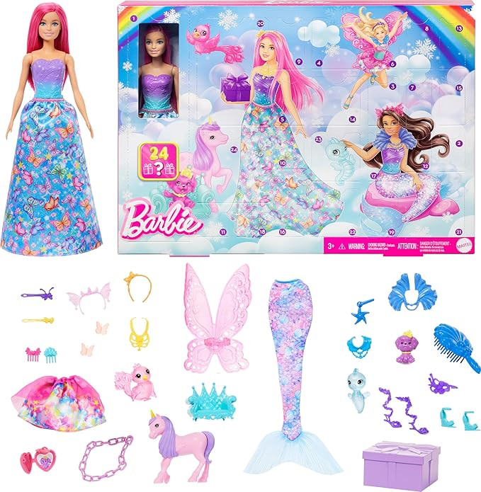 Barbie Advent Calendar with Doll & 24 Surprise Accessories Including Unicorn & 3 Pets, Transform ... | Amazon (US)