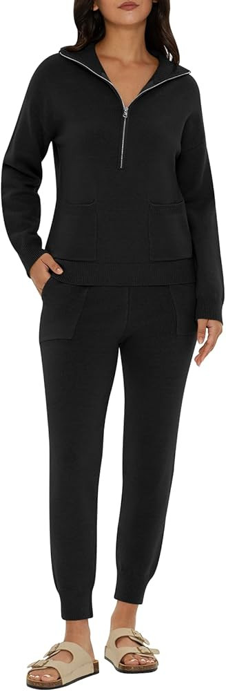 DEEP SELF Women's Sweater Sets Two Piece Outfits Long Sleeve Pullover Half Zip Jogger Pants Loung... | Amazon (US)