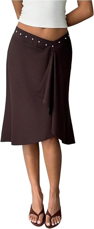 GORGLITTER Women's Striped Asymmetrical Draped Midi Skirts Low Waist Flowy Business Casual Work R... | Amazon (US)