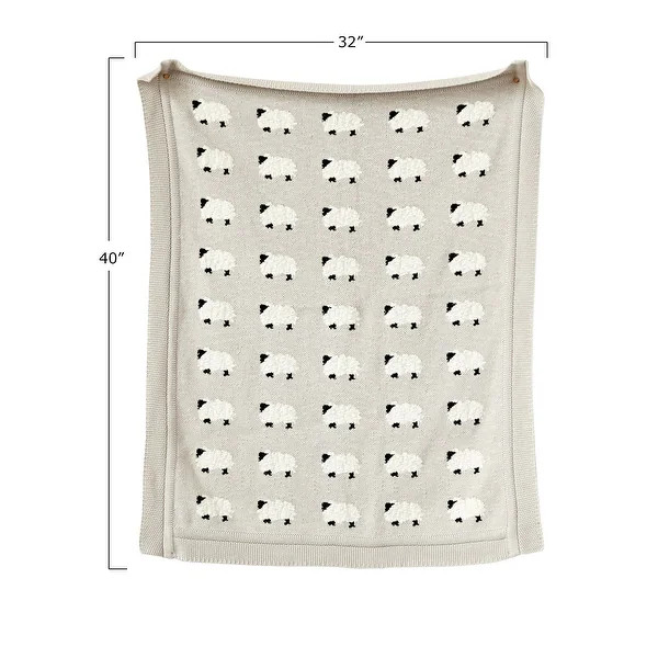 Grey Cotton Knit Sheep Blanket | Bed Bath & Beyond
