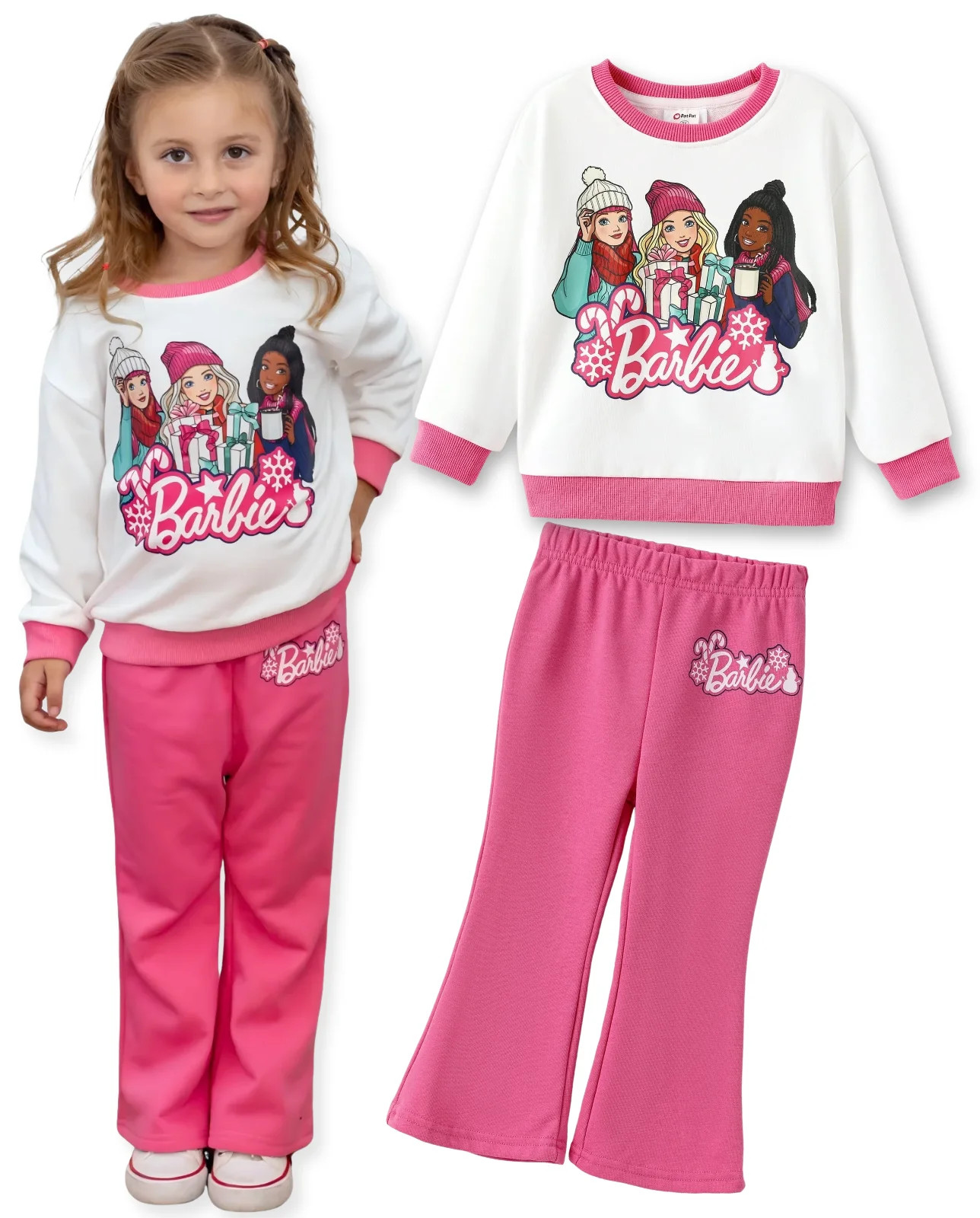 Barbie Girls Clothes 2-Piece Outfit Set Christmas Long Sleeve Sweatshirt and Pink Bell Bottom Pan... | Walmart (US)