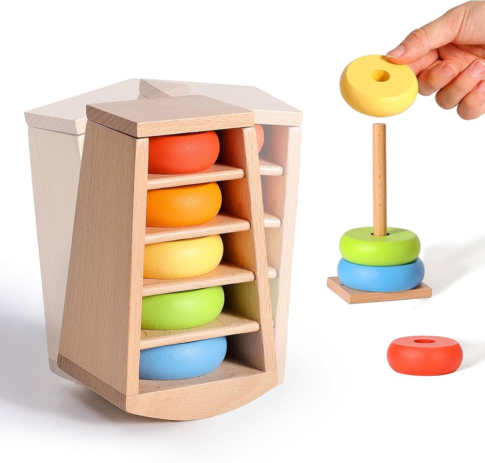 Rainbow Rings Size Sorting Toys, Wooden Montessori Stacking Toy for Babies 18+ Months, Rainbow St... | Amazon (US)