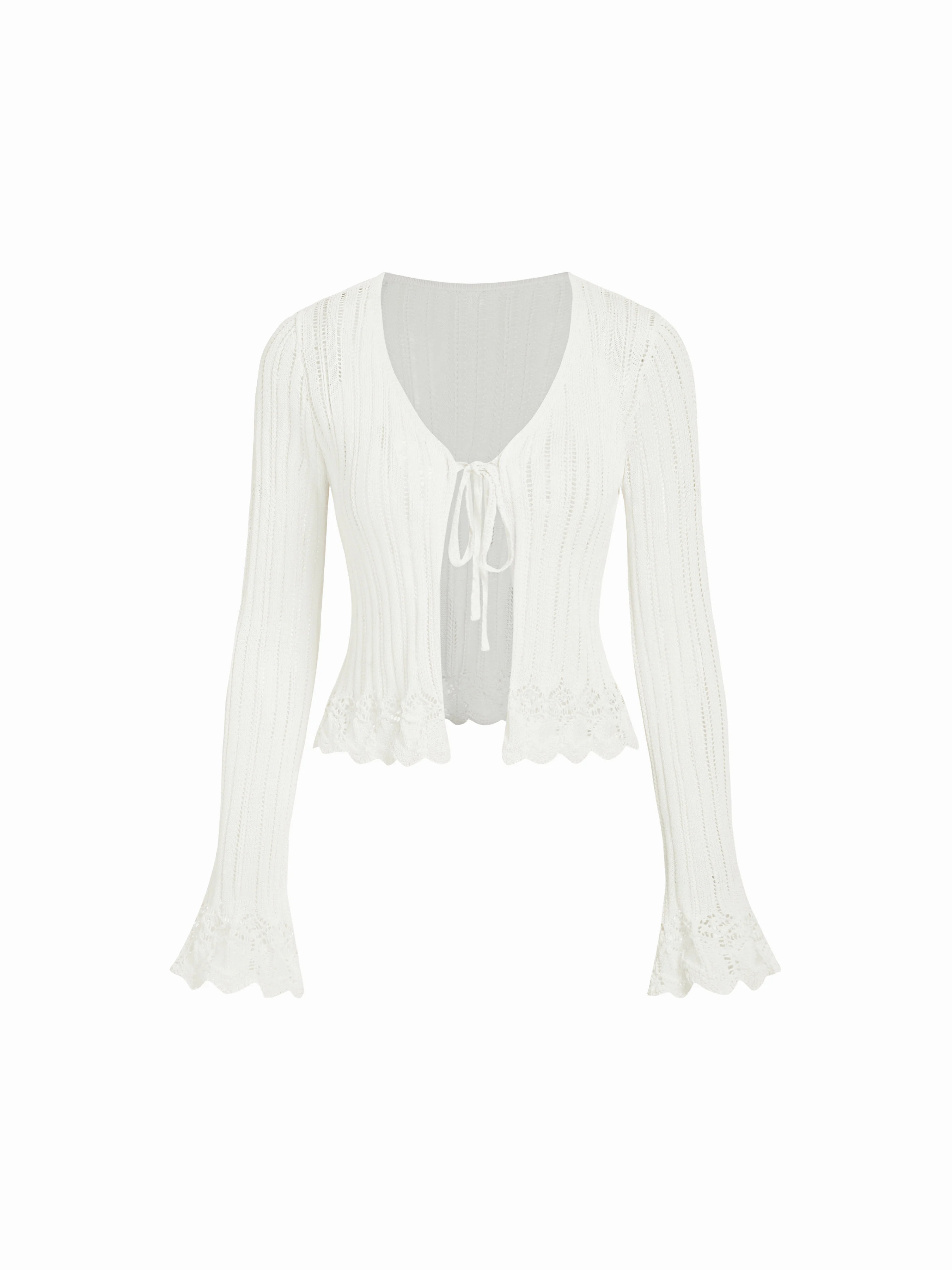 Knit Fabric Knit Textured V-neck Bell Sleeve Cardigan For Daily Casual Date | Cider