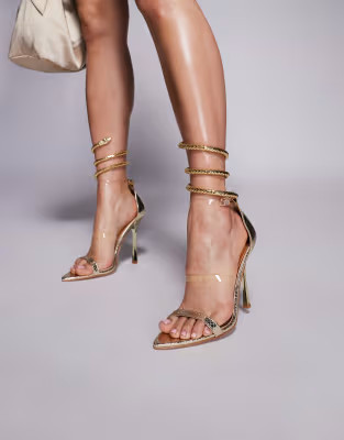 Simmi London Ditto embellished leg wrap sandals in gold | ASOS (Global)