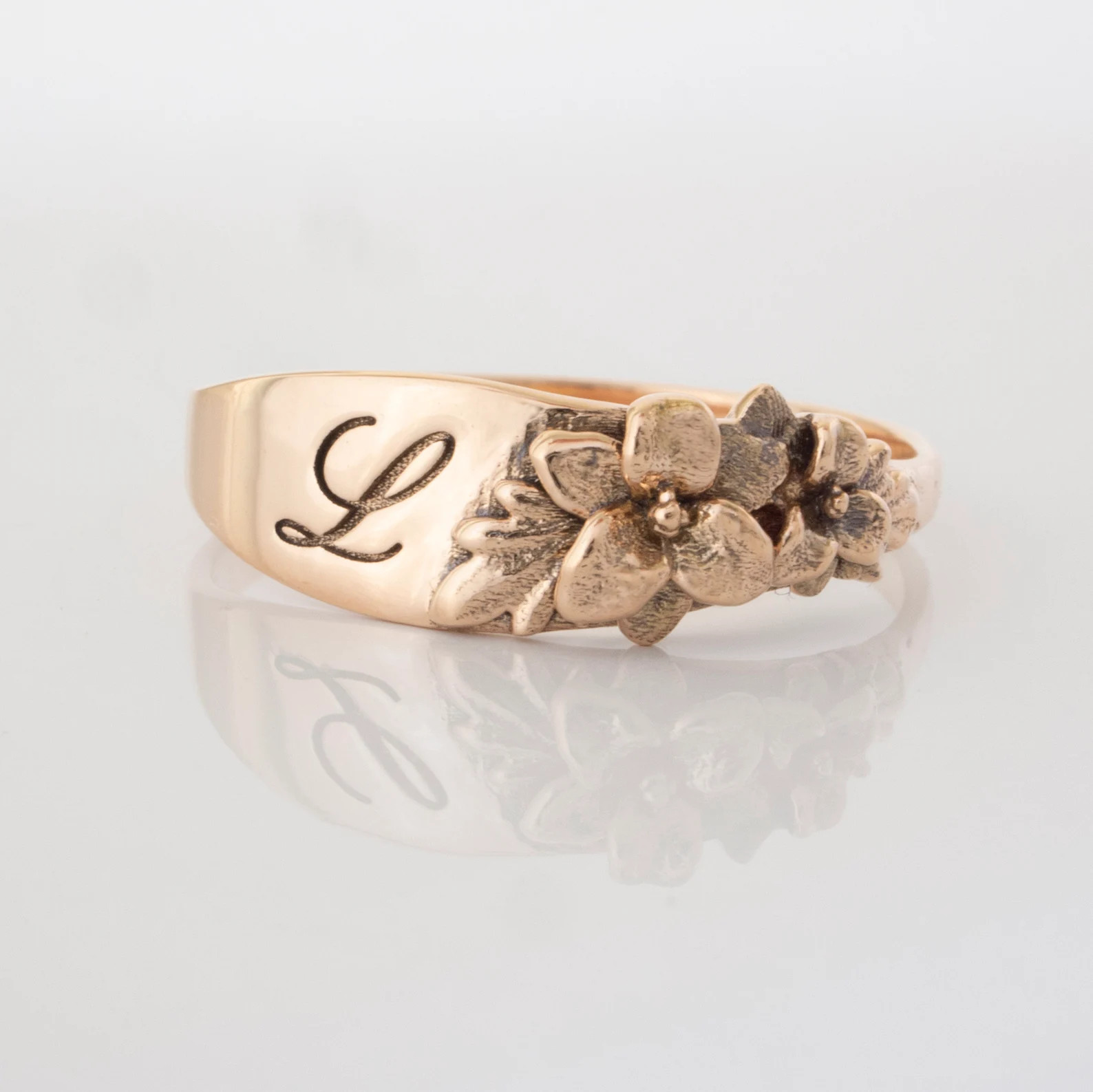 Floral Lily Signet Ring: Personalized Gold Monogram Signet Ring, May Birth Flower Ring | Etsy (US)