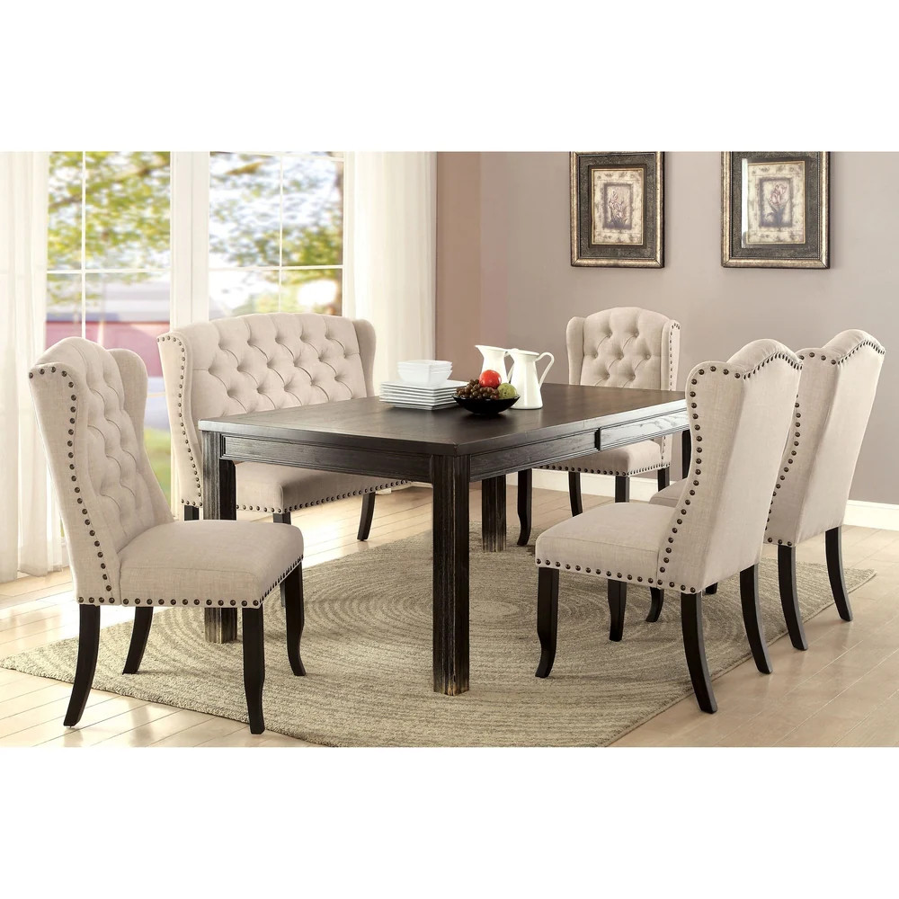 Foster Rustic Black 6-Piece Dining Table Set with Bench by Furniture of America - Bed Bath & Beyo... | Bed Bath & Beyond