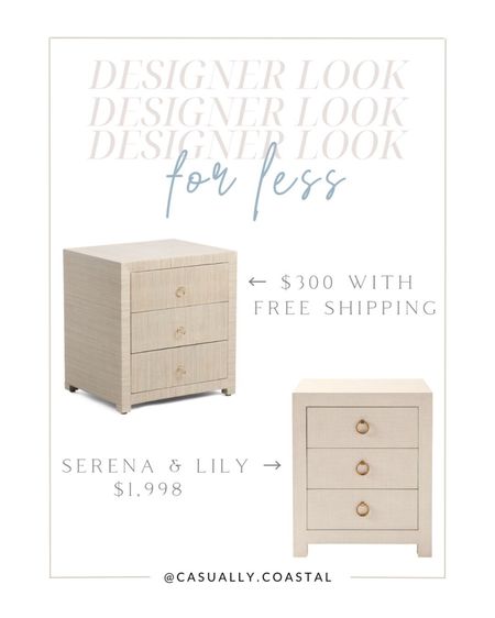 RESTOCKED, but will go fast! At $300, this is a great alternative to Serena & Lily's Driftway 3-drawer nightstand, which retails for $1,998! Use code “SHIP89” for free shipping. 
- 
coastal decor, beach house decor, beach decor, beach style, coastal home, coastal home decor, coastal decorating, coastal interiors, coastal house decor, beach style, neutral home decor, neutral home, natural home decor, neutral nightstand, natural nightstand, serena & lily dupe, raffia nightstand, raffia side table, affordable side table, coastal bedroom furniture, coastal side table, coastal nightstand, woven side table, natural nightstand, designer look for less, designer dupe, serena & lily dupe, driftway dupe, TJ Maxx home decor, bedroom furniture, living room furniture

#LTKstyletip #LTKhome