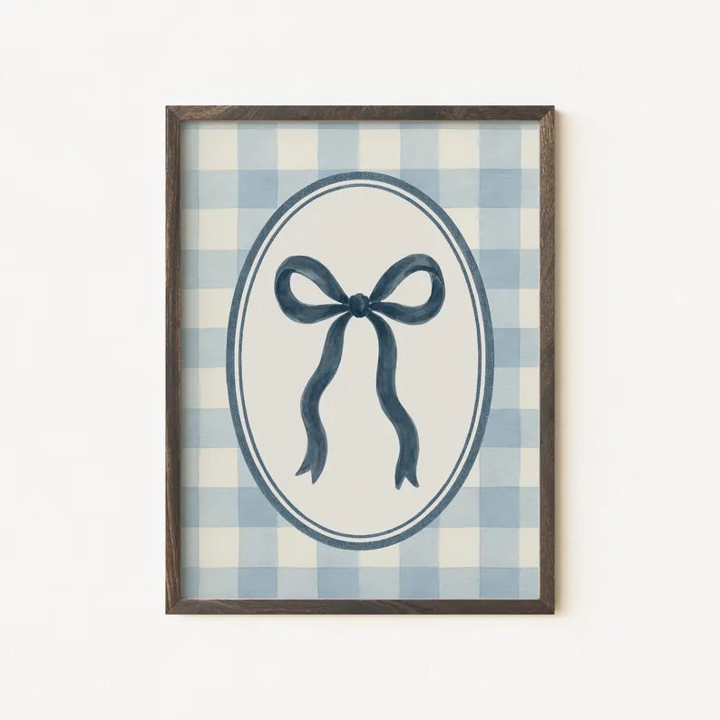 Blue Gingham Bow Nursery Print: Coastal Grandmillennial Wall Art (digital Download Pngs 300 DPI) ... | Etsy (US)