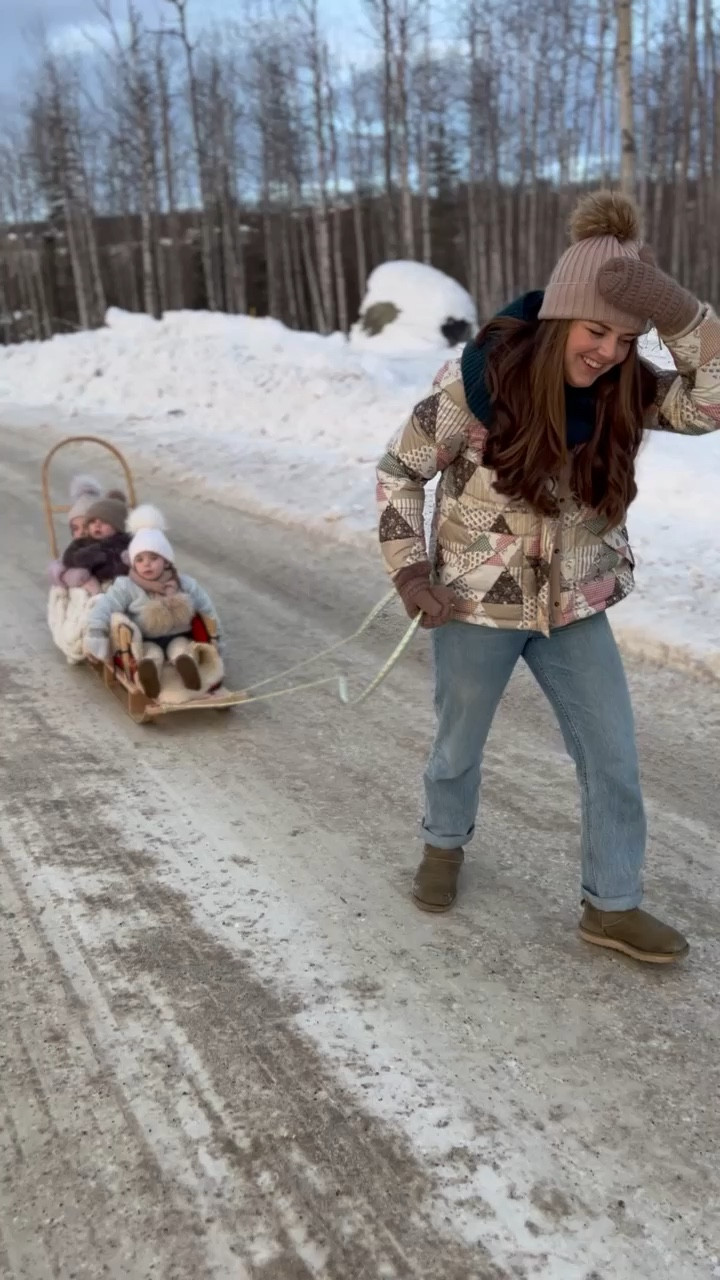Winter fun the best wooden sled Tobaggen dual seat with handle. Teddy bear coats and matching mittens. Patchwork puffer coat 

#LTKSeasonal #LTKfamily #LTKkids