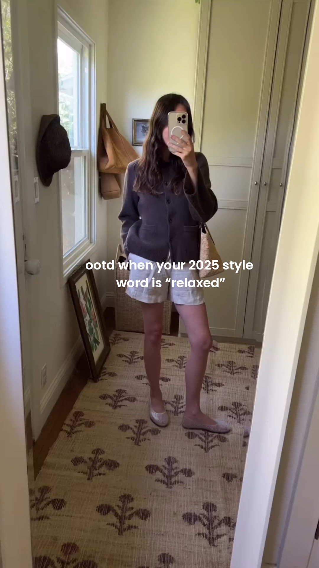 Brown cardigan, linen shorts and these jellies on repeat ♾️

#springoutfits #springstyle #casualoutfits quince structured cardigan brown, summer sweater outfits, casual outfit ideas, shorts and sweater outfits, linen shorts outfits, jelly flats outfits, jellies outfits, how to wear jellies, jelly outfit ideas, mom outfit, relaxed style, Michael stars linen shorts