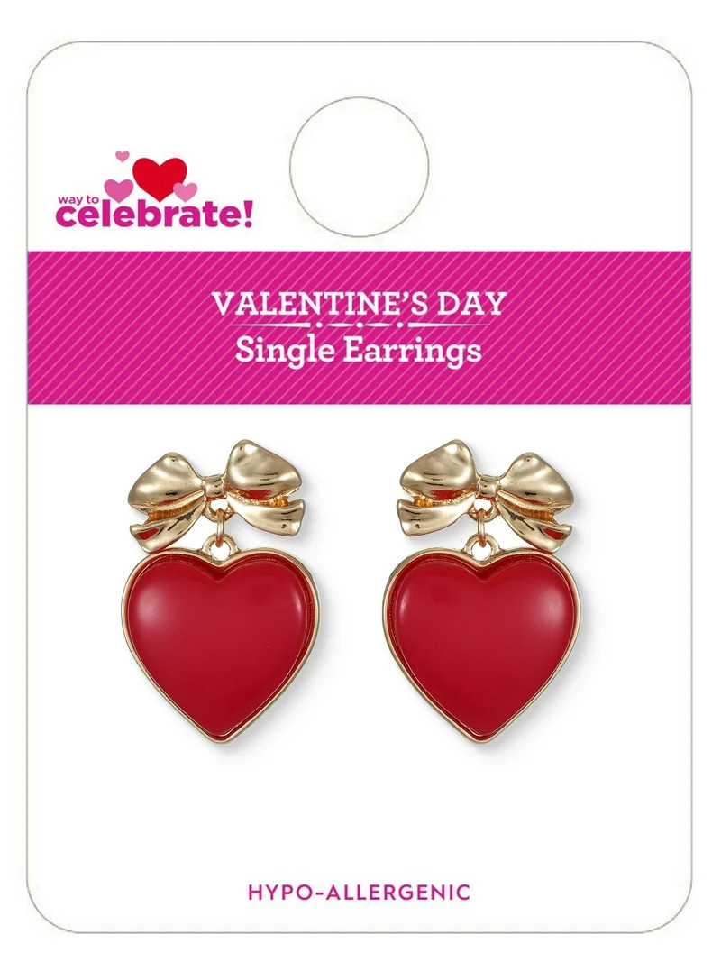 Way to Celebrate Valentine's Day Heart and Bow Earrings, 1 Pair | Walmart (US)