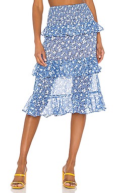 MAJORELLE Everly Midi Skirt in Blue Ditsy from Revolve.com | Revolve Clothing (Global)
