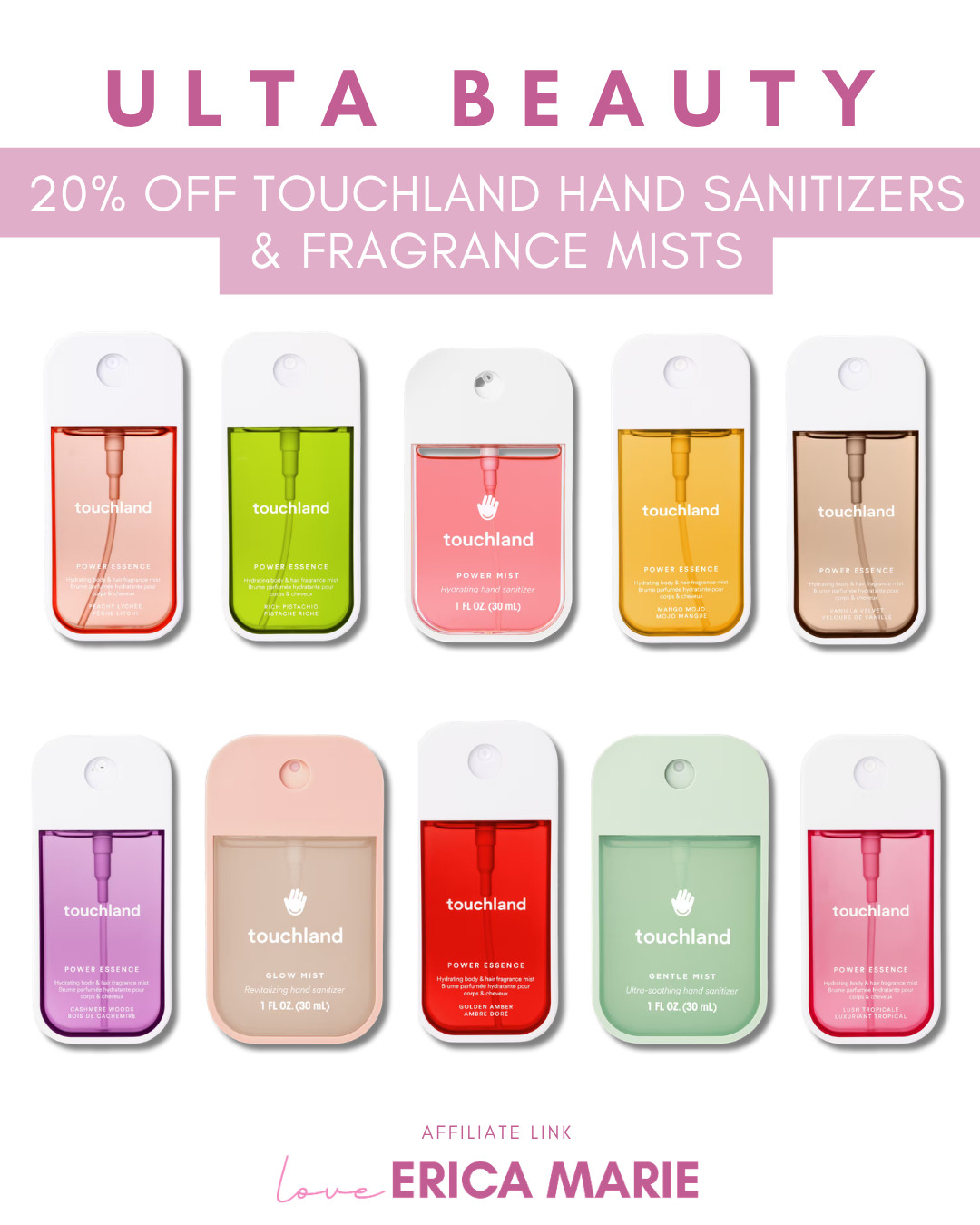 Touchland hand sanitizers & fragrance mists are now 20% off. Perfect time to grab your favorites (or try a new scent 👀) 

 

#LTKselfcare #LTKSaleAlert #LTKBeauty