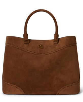 Lauren Ralph Lauren Suede Marcy Large Satchel Handbag - Light Tobacco | Macy's