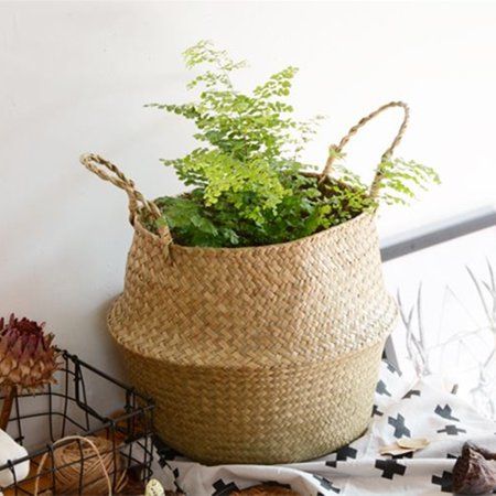Large Natural and Woven Seagrass Tote Belly Basket for Storage, Laundry, Picnic, Plant Pot Cover,... | Walmart (US)