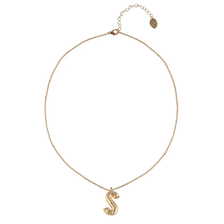 Time and Tru Goldtone Hammered Initial "S" Pendant Necklace | Walmart (US)