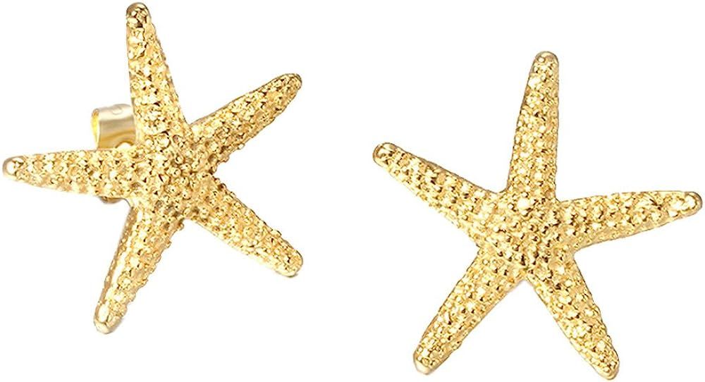 UM Jewelry Charm Womens Titanium Stainless Steel Starfish Stud Earrings Gold | Amazon (US)