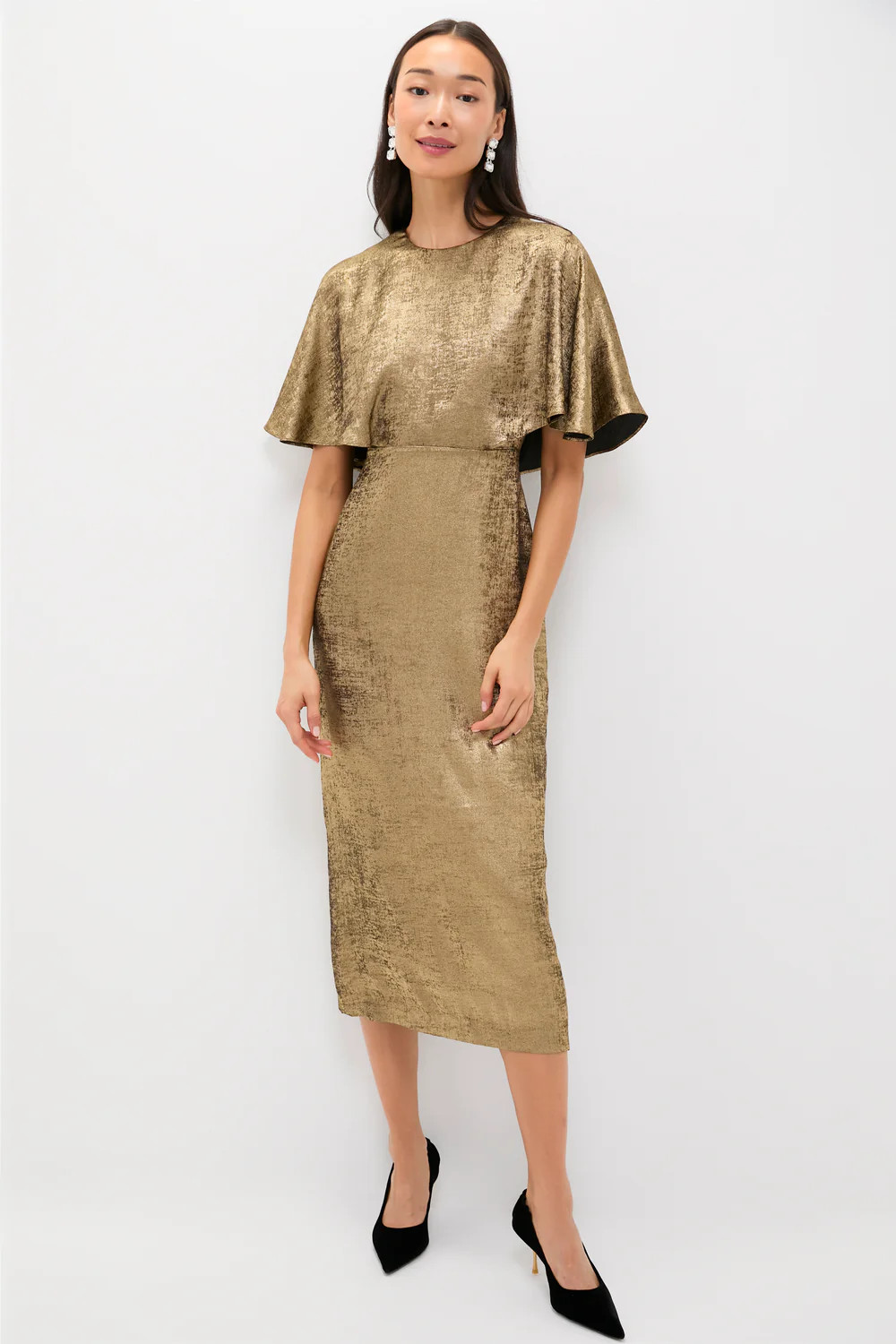 Navy Jacquard and Black Lace Cape Leah Dress | Tuckernuck (US)