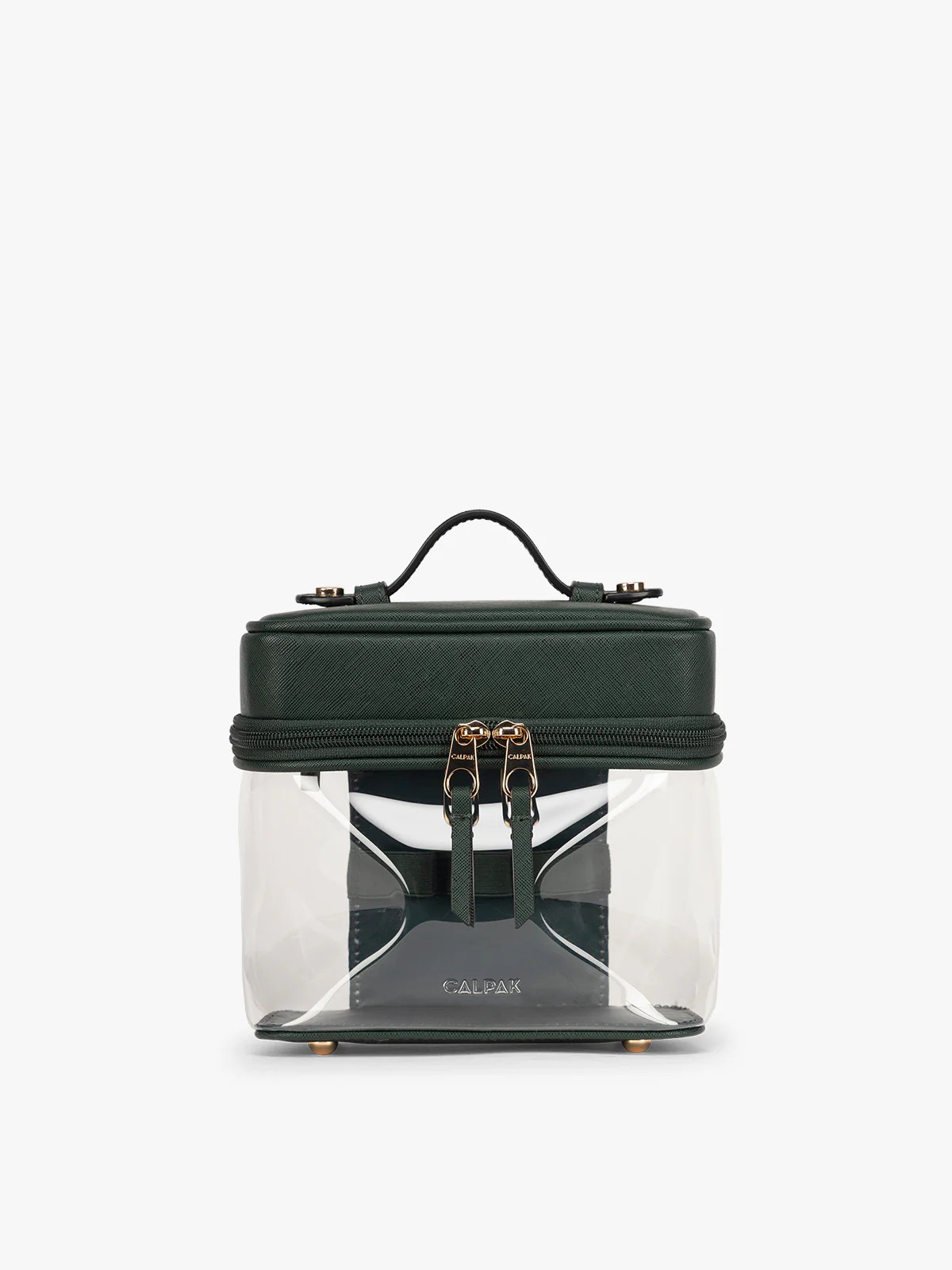 Clear Train Case with Top Compartment in Emerald | CALPAK