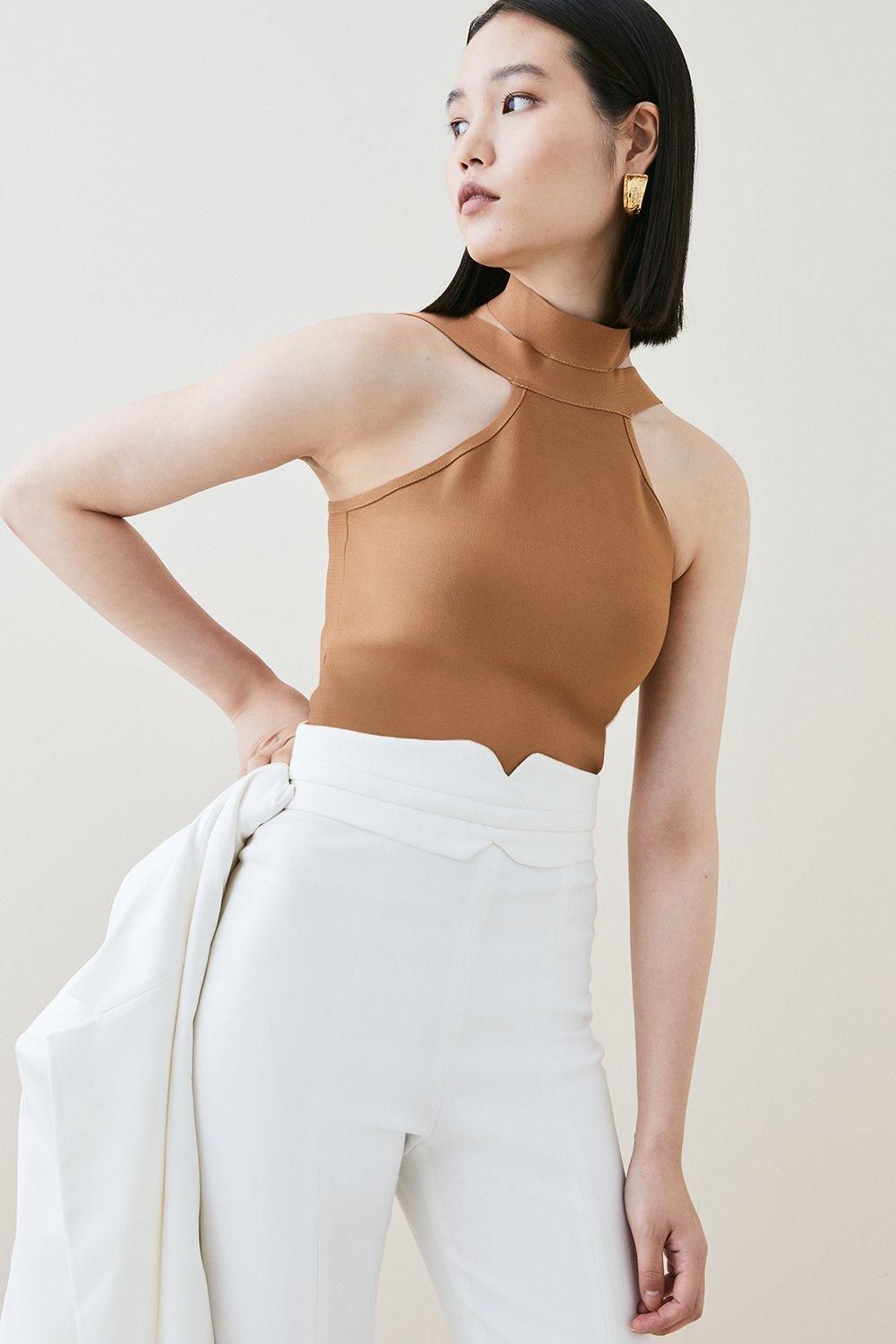 Bandage Knit Halter Top In Recycled Yarn | Karen Millen US