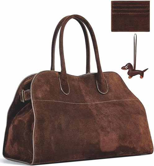 Genuine Suede Tote Bag for women, Purely Hand-Sewn Luxury HOBO Bag, with Puppy Charm and Card Hol... | Amazon (US)