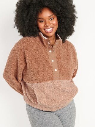 Long-Sleeve Oversized Two-Tone Sherpa Sweatshirt for Women | Old Navy (US)