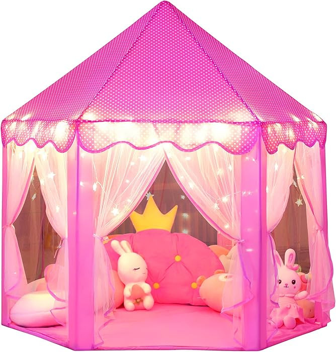 wilwolfer Princess Castle Play Tent for Girls Large Kids Play Tents Hexagon Playhouse with Star L... | Amazon (US)