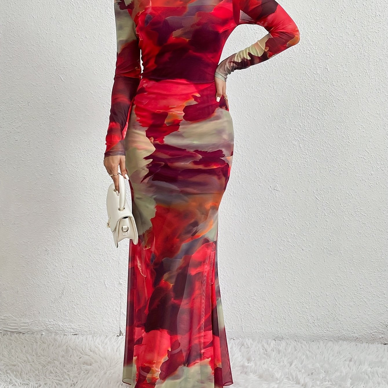 spring/  elegant print mesh dress long skirt two - Temu Canada | Temu Affiliate Program