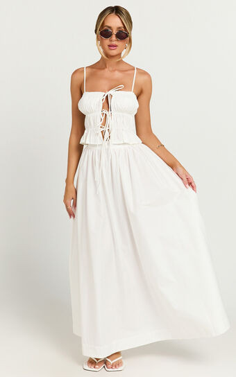 Preston Maxi Skirt - Gathered Waist Full Skirt in Ivory | Showpo (ANZ)